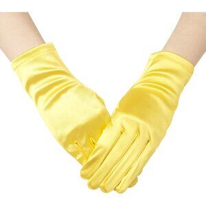 Women's A-Yellow Formal Velvet Short Satin Gloves Wedding Banquet Party Prom
